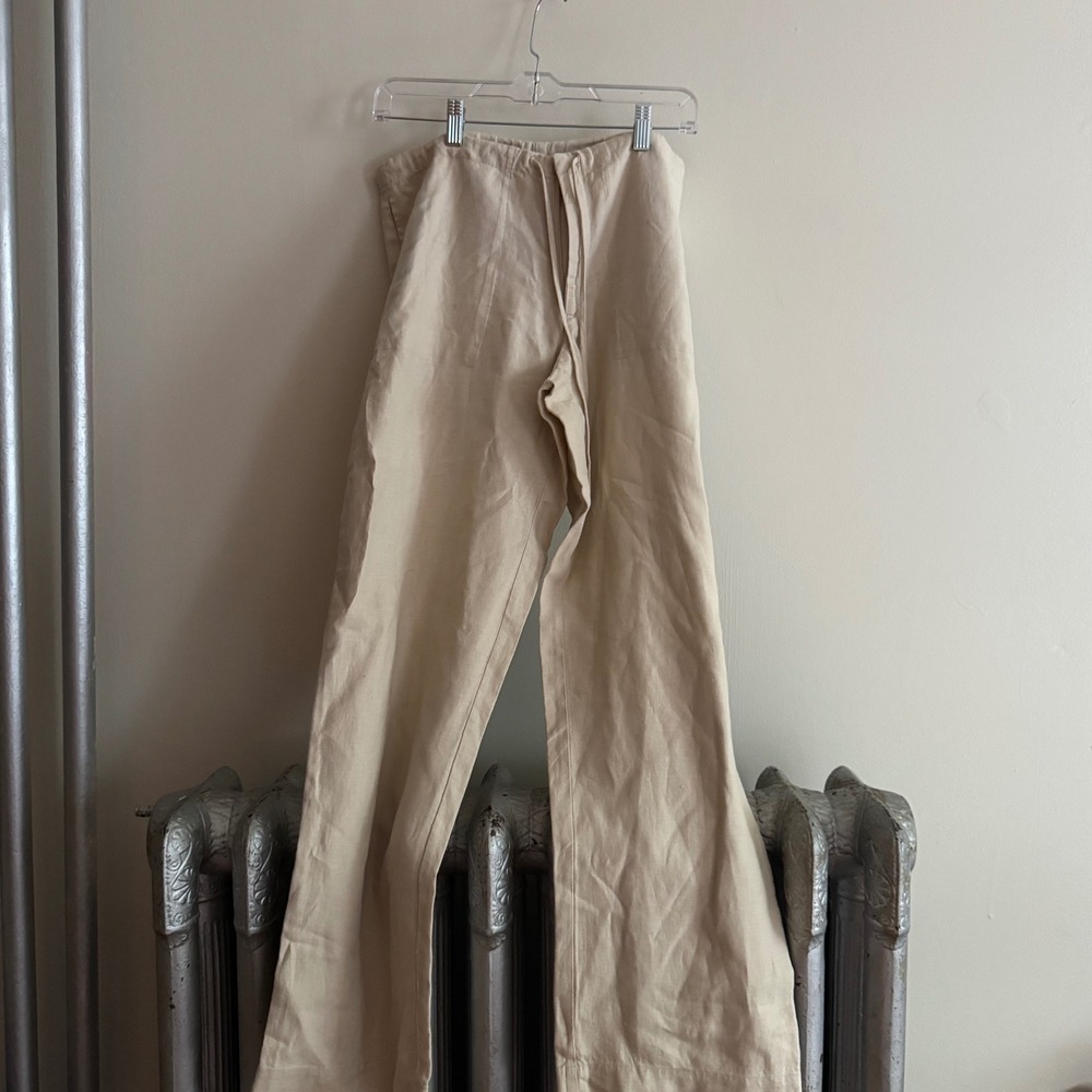 Linen Pants Women's Size 2 Beige Drawstring Wide Leg Bohemian Casual